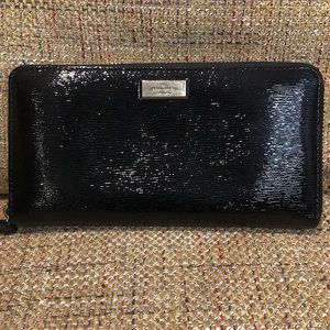 KATE SPADE Black Leather Full Zipper Continental Wallet with Full Coin Section
